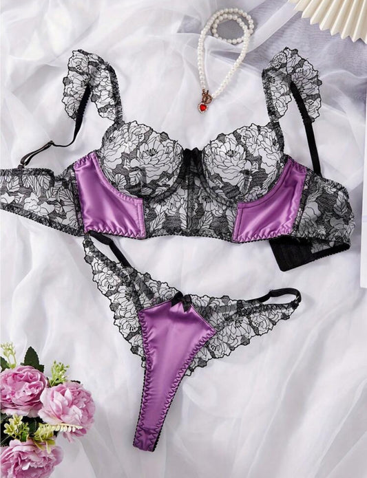 conjunto de lencería medellin brasier y panty color morado - Ameliee