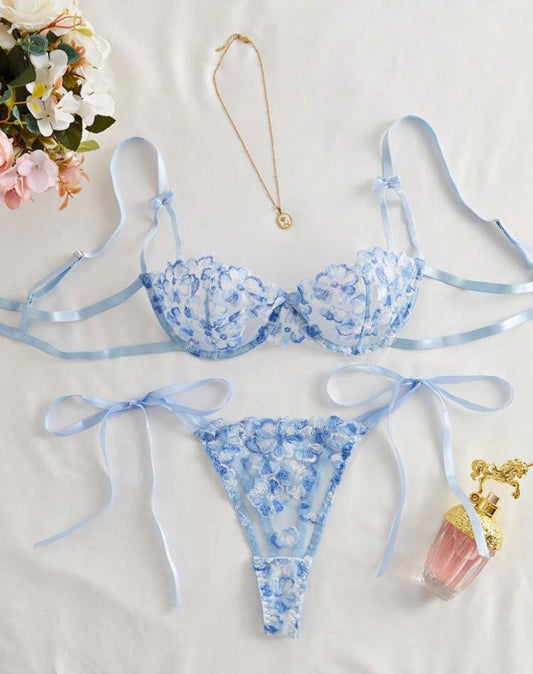 conjunto de lencería brasier y panty color azul - Ameliee