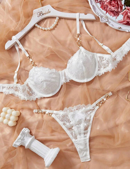 conjunto de lencería brasier y panty color blanco - Ameliee